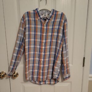 Old Navy Boy's Plaid Flannel Shirt - Blue, Orange, White